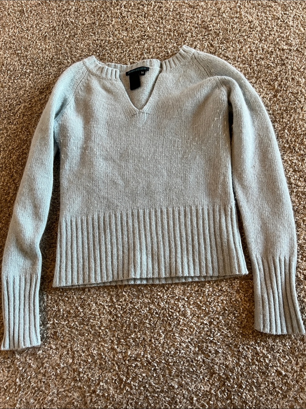 Light Gray V-Neck Rib Hem Women's Sweater
